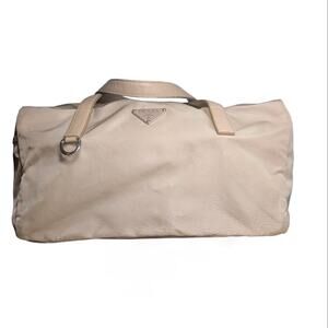 AUTH PRADA Nylon Tessuto Leather Top Handles Bag Beige Exterior side Pocket